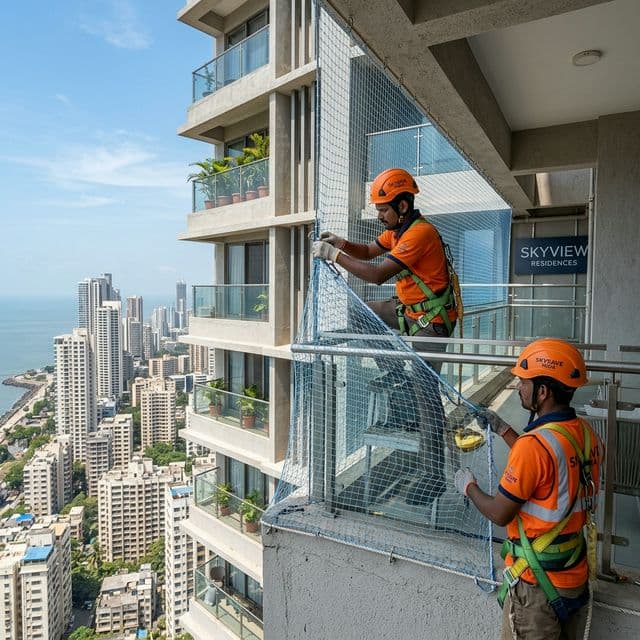 Safety nets installed in a Bangalore apartment
